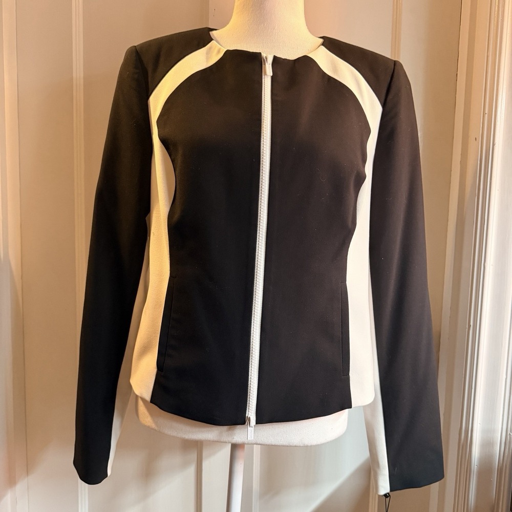 New Calvin Klein Women's Black /White Contrast Trim Blazer Jacket Size 10 $129